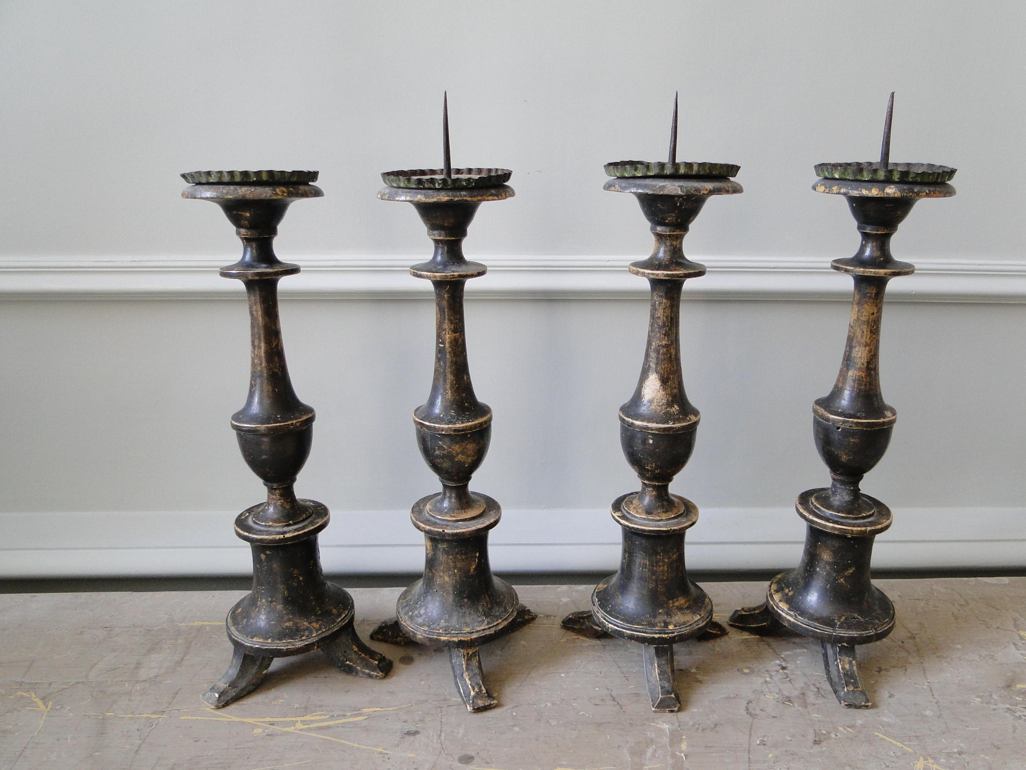 Set of Four Italian Candlesticks Blackened Silvered, 18th Century For Sale 3