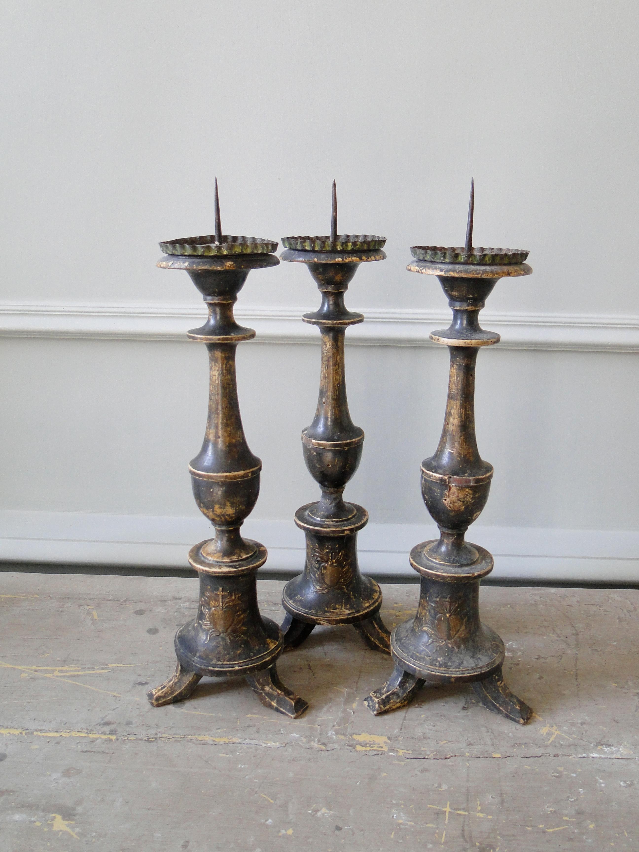 Set of Four Italian Candlesticks Blackened Silvered, 18th Century For Sale 4