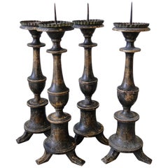 Set of Four Italian Candlesticks Blackened Silvered, 18th Century