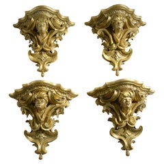 Antique Set of Four Italian Carved Giltwood Brackets
