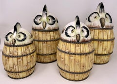 Set of Four Italian Ceramic Owl Jars.