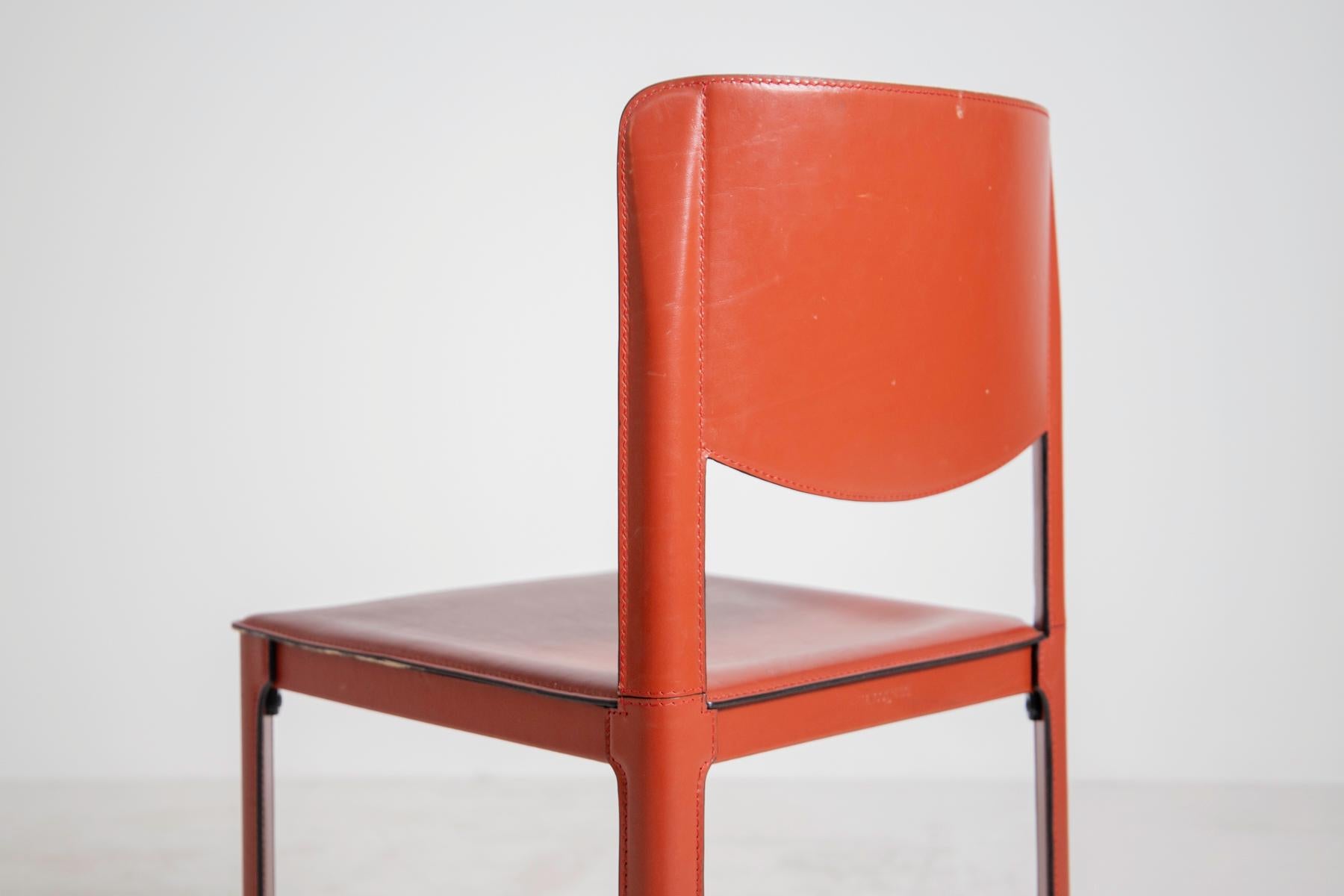 Late 20th Century Set of Four Italian Chair, Matteograssi Burgundy Leather M. Sistina, Label 1980