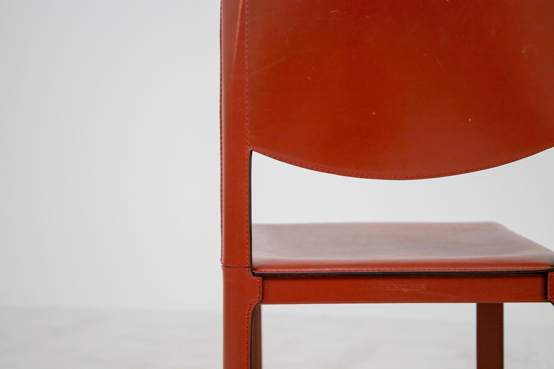 Set of Four Italian Chair, Matteograssi Burgundy Leather M. Sistina, Label 1980 2