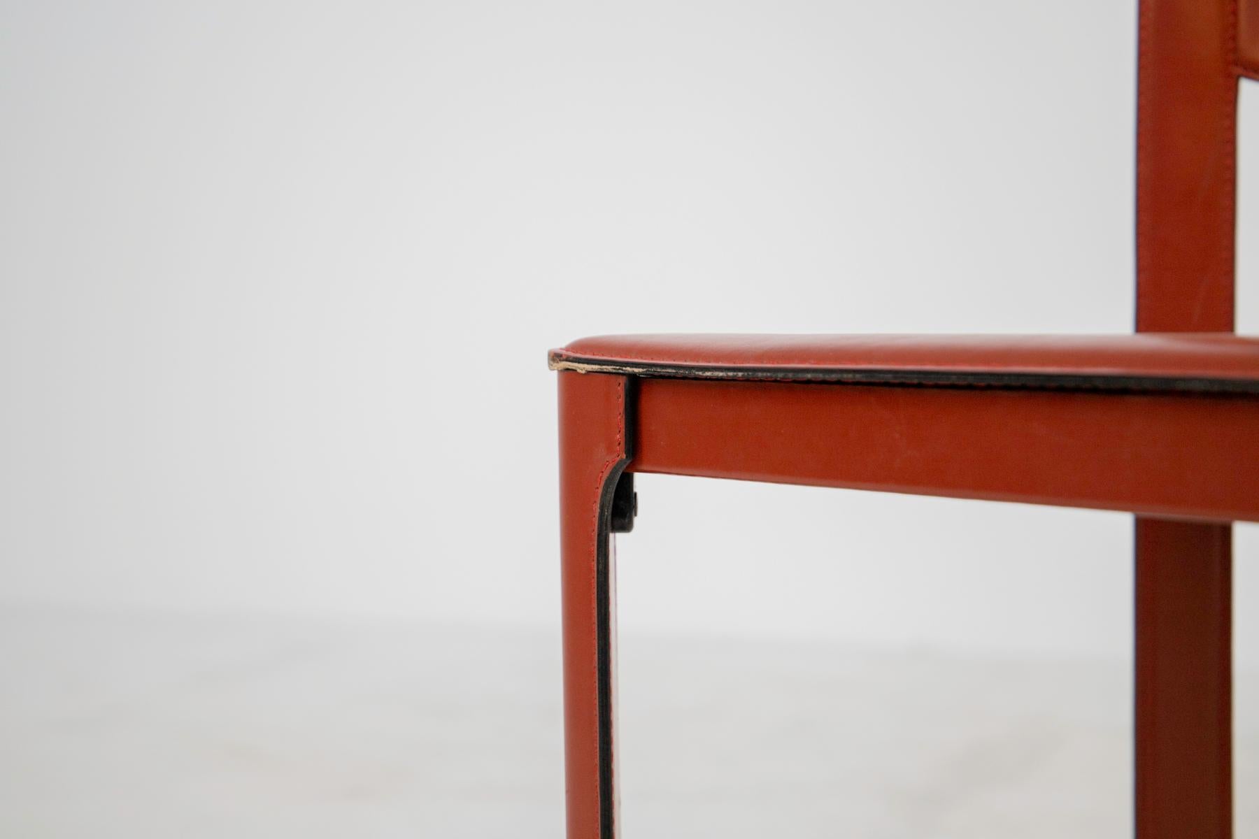 Set of Four Italian Chair, Matteograssi Burgundy Leather M. Sistina, Label 1980 3