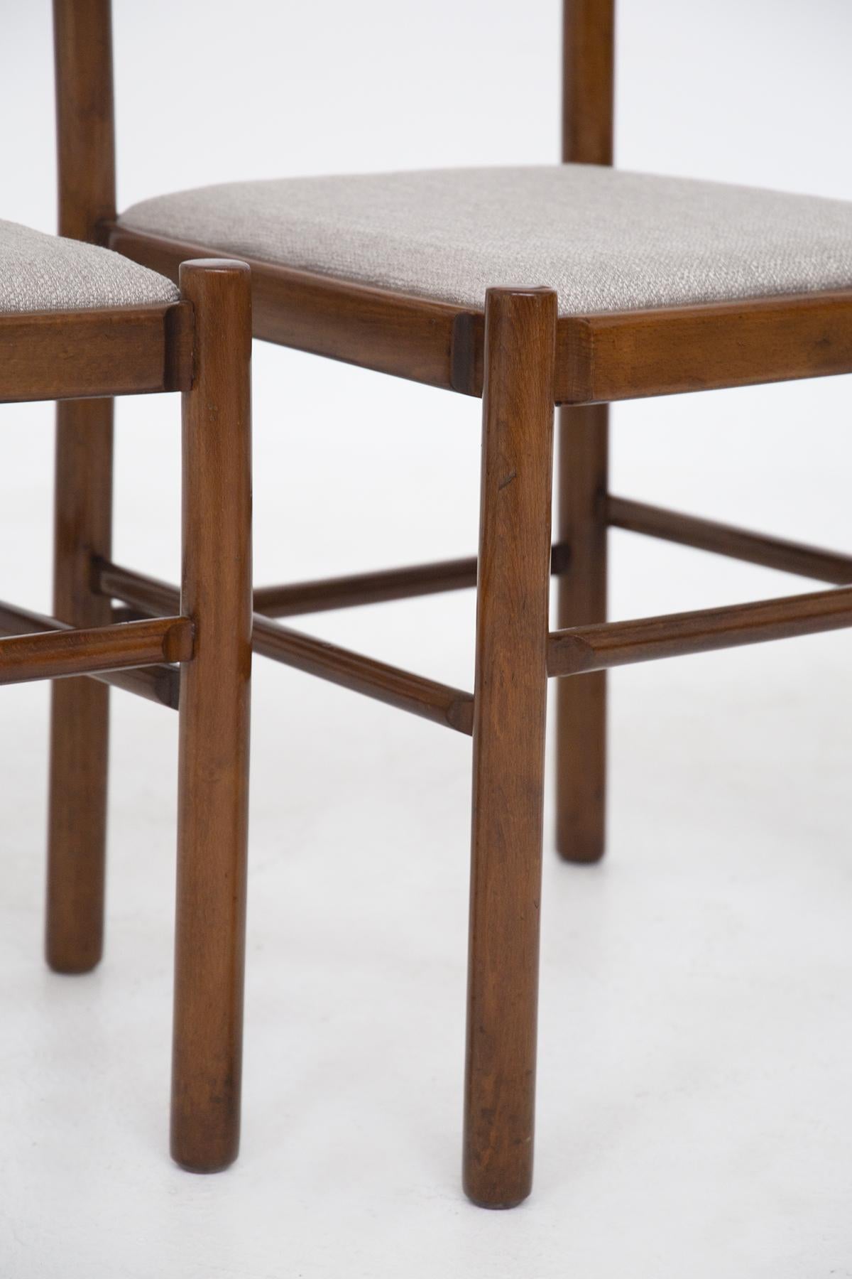 Mid-20th Century Set of Four Italian Chairs in Beige Cotton Fabric