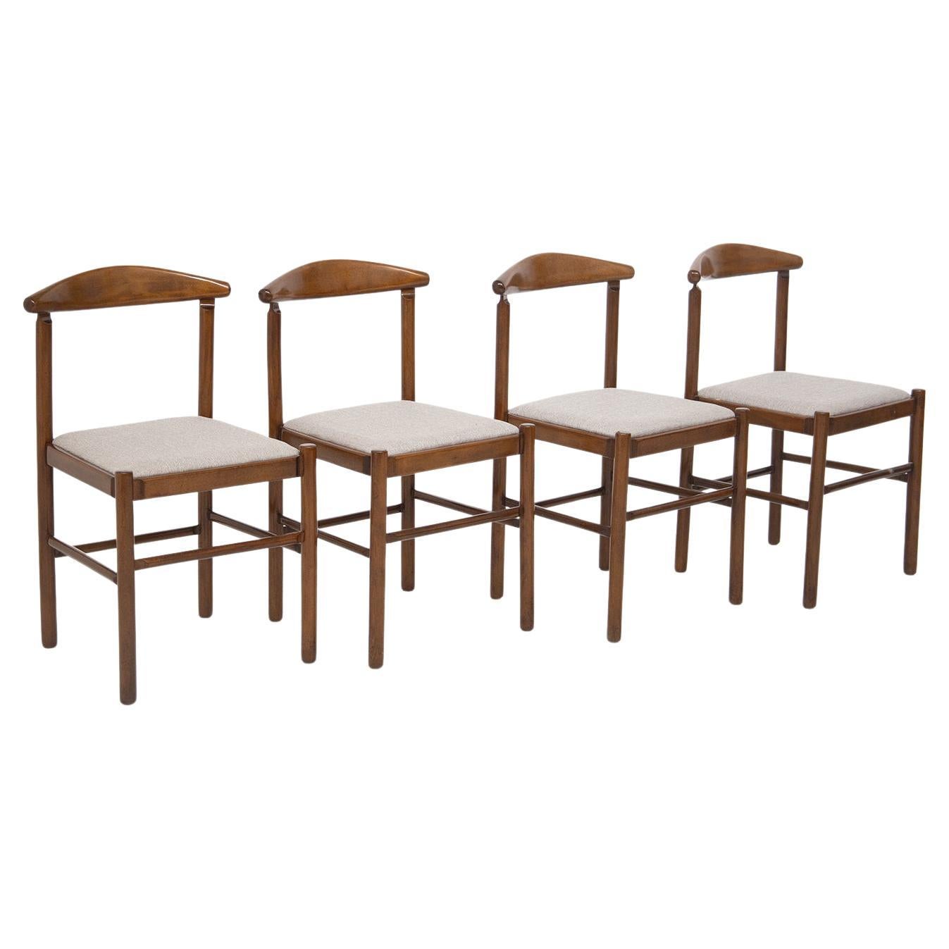 Set of Four Italian Chairs in Beige Cotton Fabric