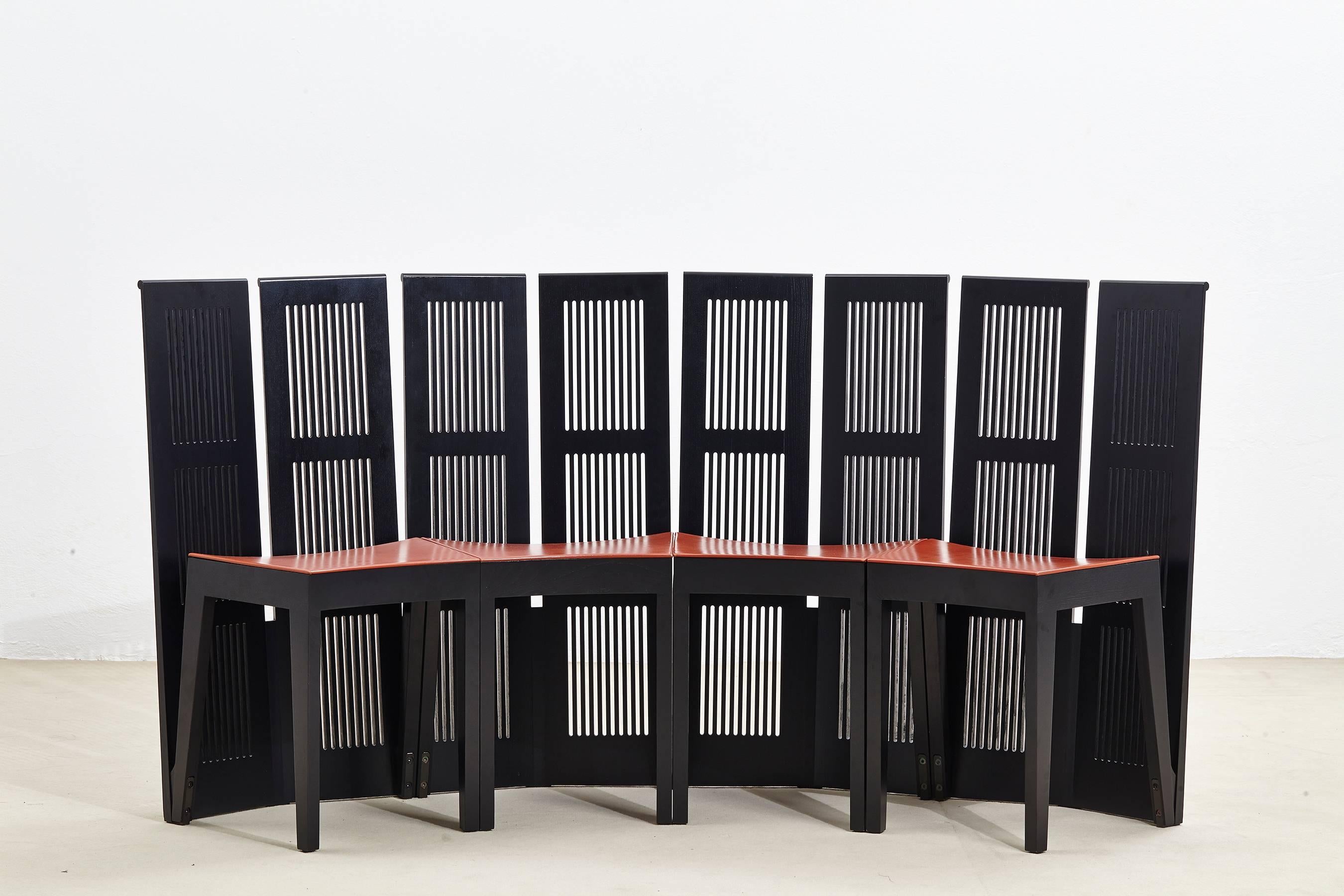Set of Four Italian Chairs in Black Wood and Leather by Andrea Branzi In Good Condition For Sale In Ravenna, IT