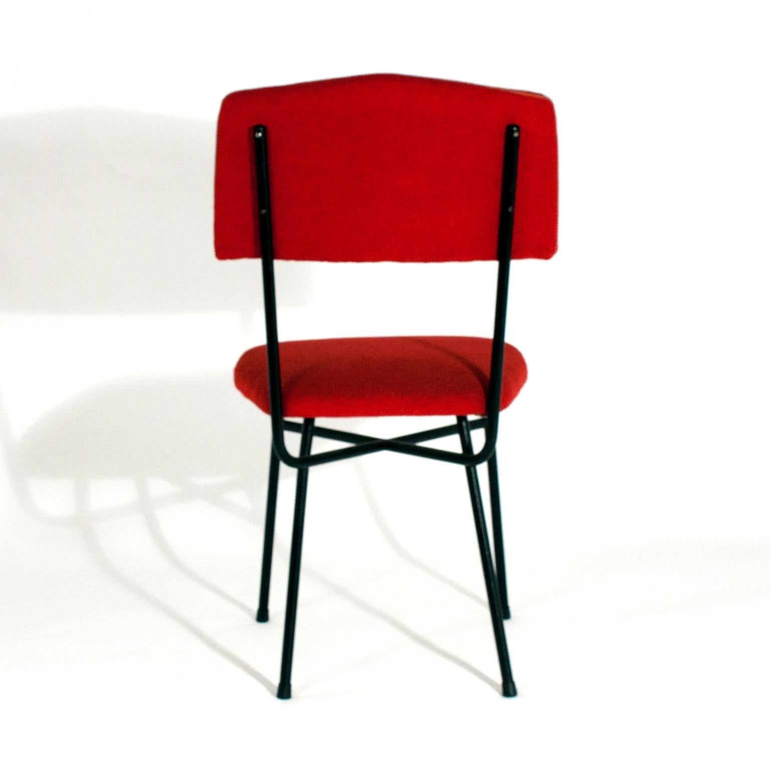 Mid-20th Century Set of Four Italian Chairs, Italy, 1950s, Iron and Red Fabric
