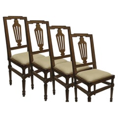 Set of Four Italian Chairs Late 19th Century Piedmontese Solid Walnut Chairs 