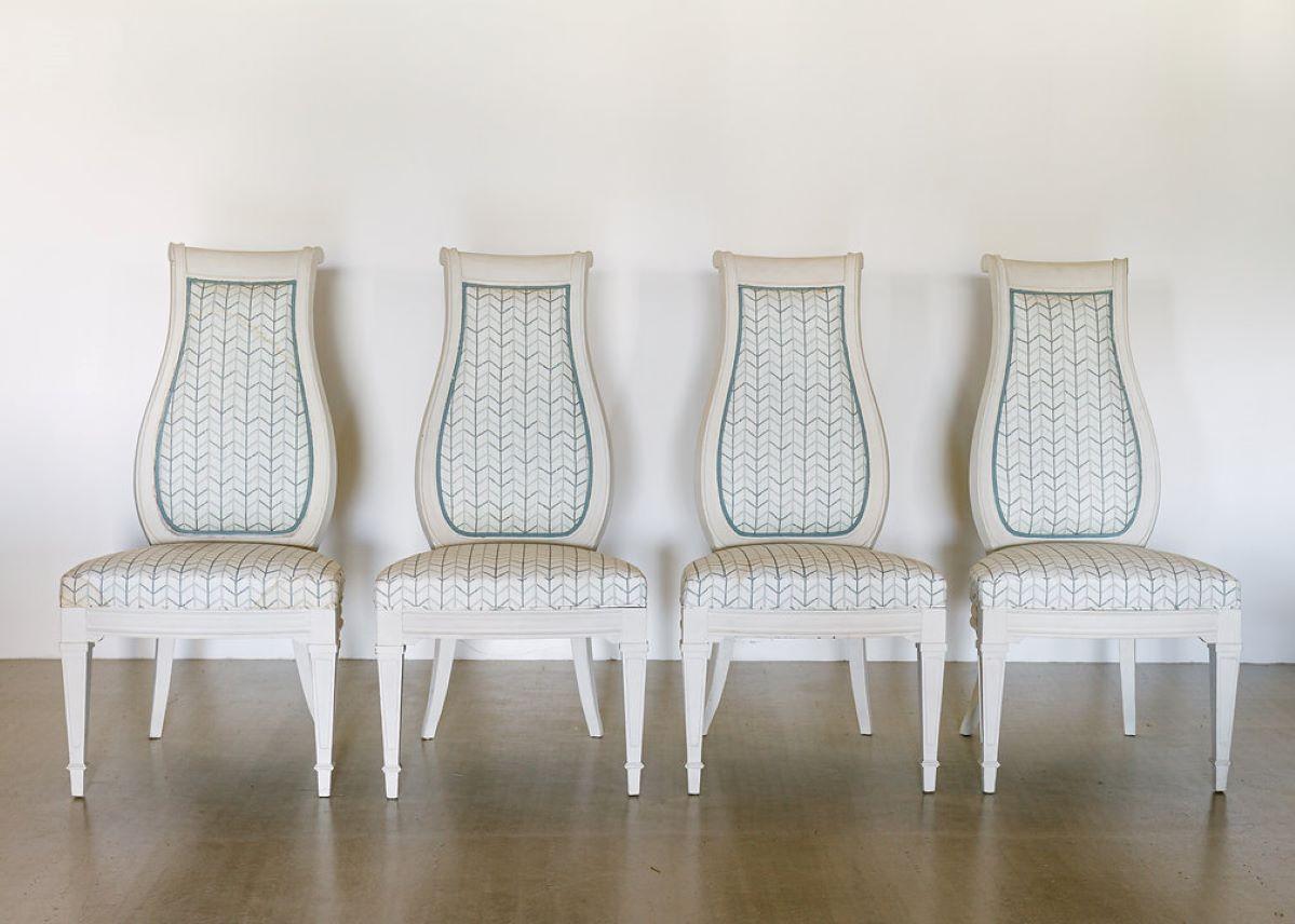 20th Century Set of Four Italian Chalky White Painted Carver Chair, 1960s
