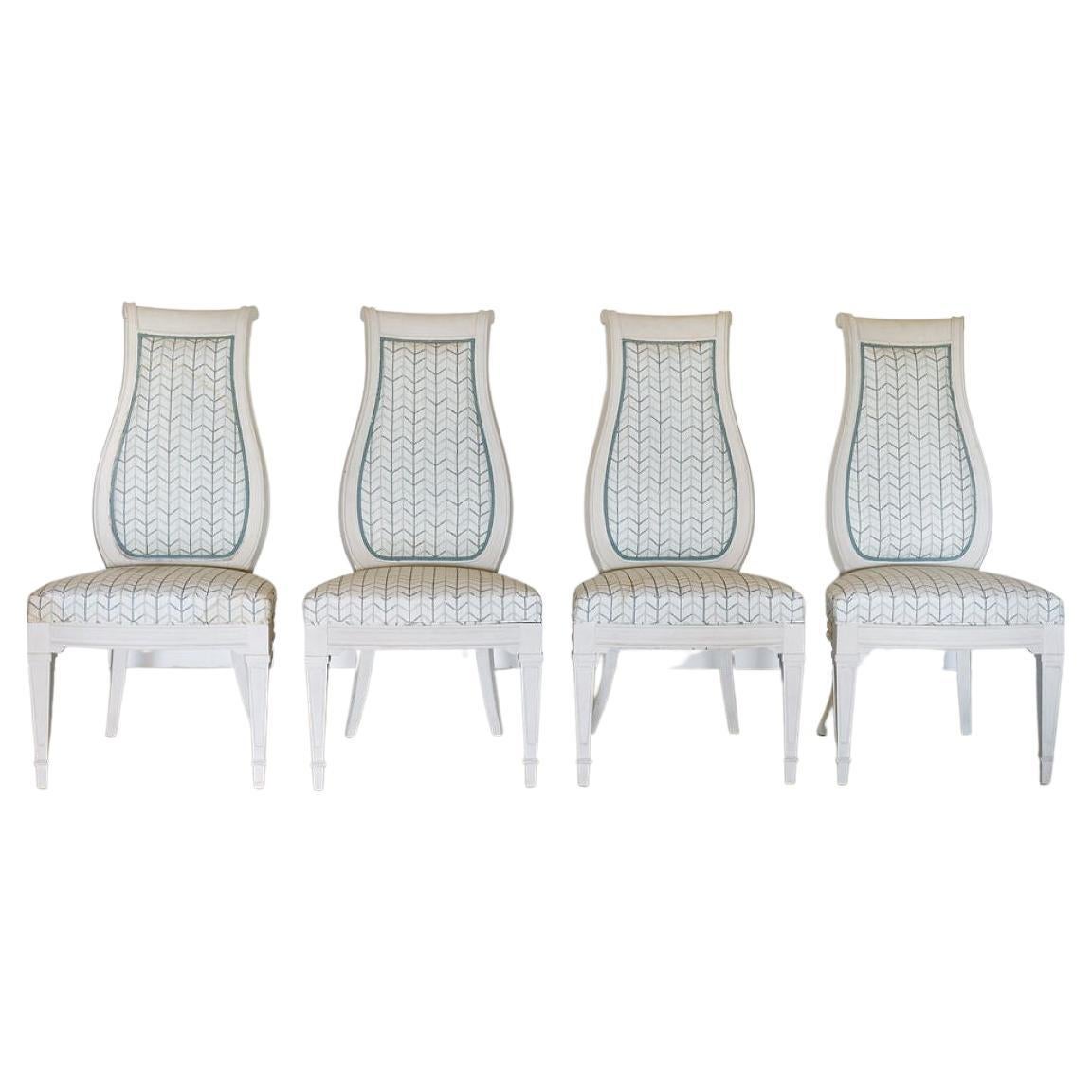 Set of Four Italian Chalky White Painted Carver Chair, 1960s