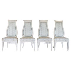 Vintage Set of Four Italian Chalky White Painted Carver Chair, 1960s