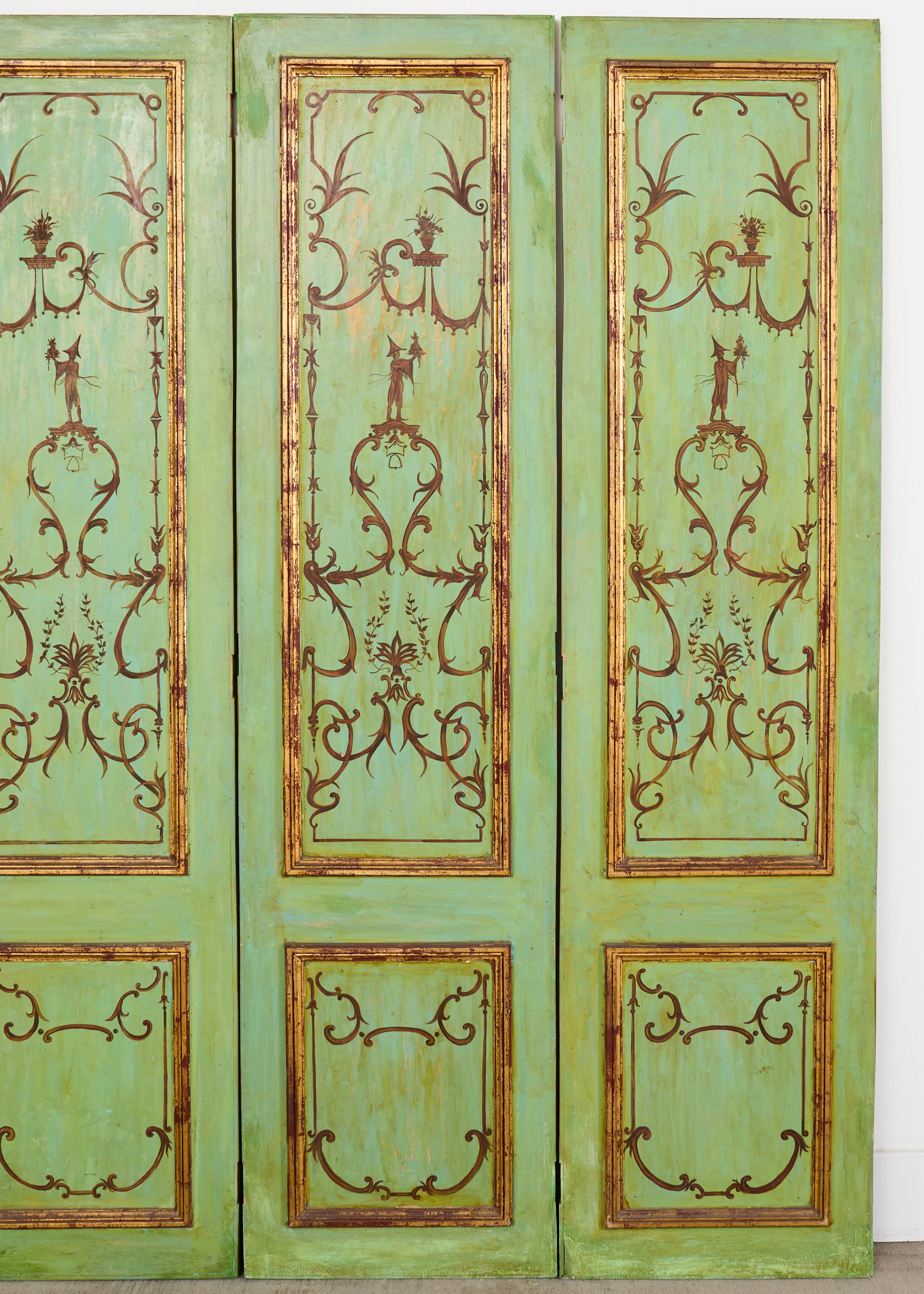 Conjunto de cuatro paneles de madera pintada de Chinoiserie italiana Dorado en venta