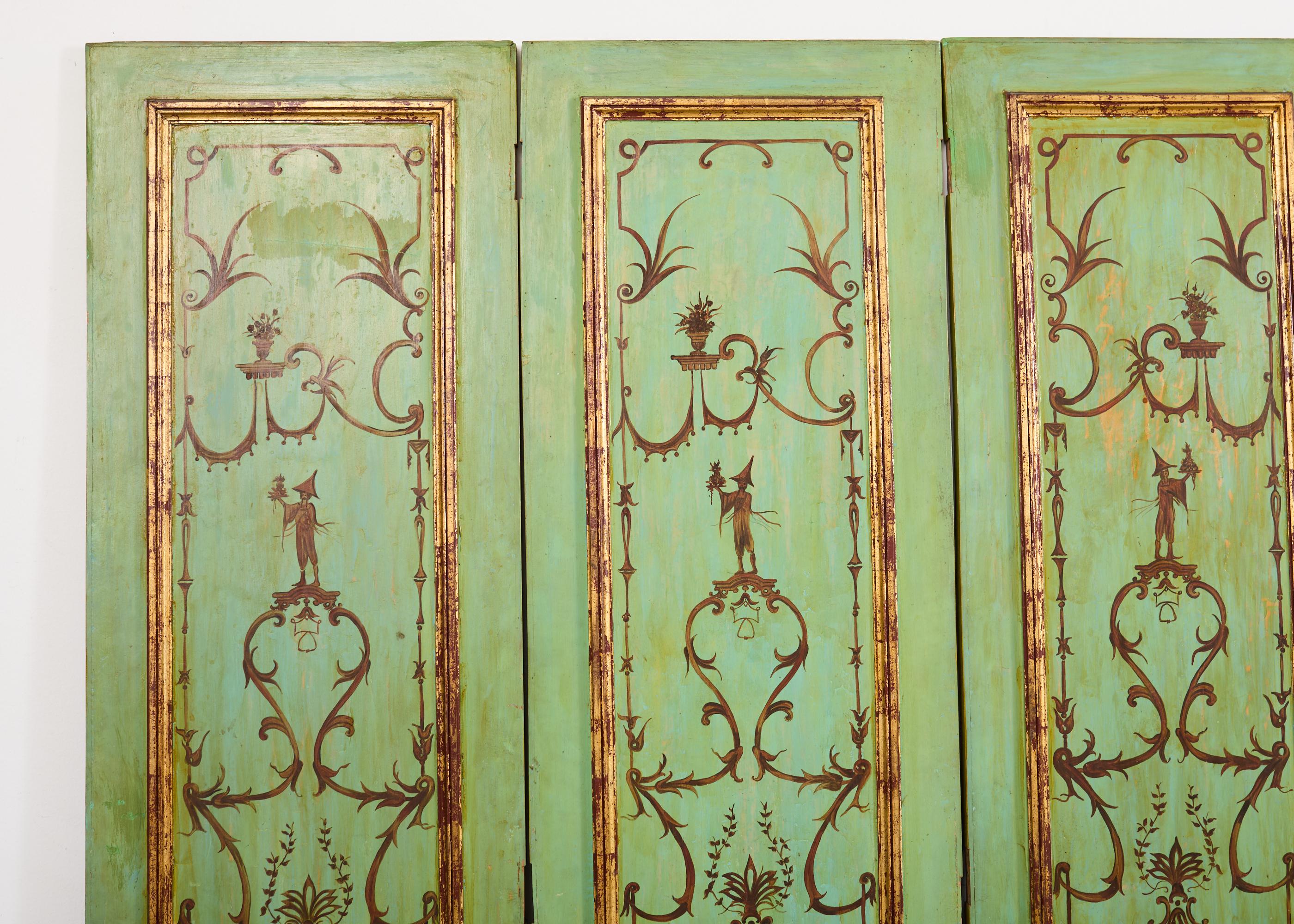 Conjunto de cuatro paneles de madera pintada de Chinoiserie italiana en Desgastado estado para la venta en Rio Vista, CA