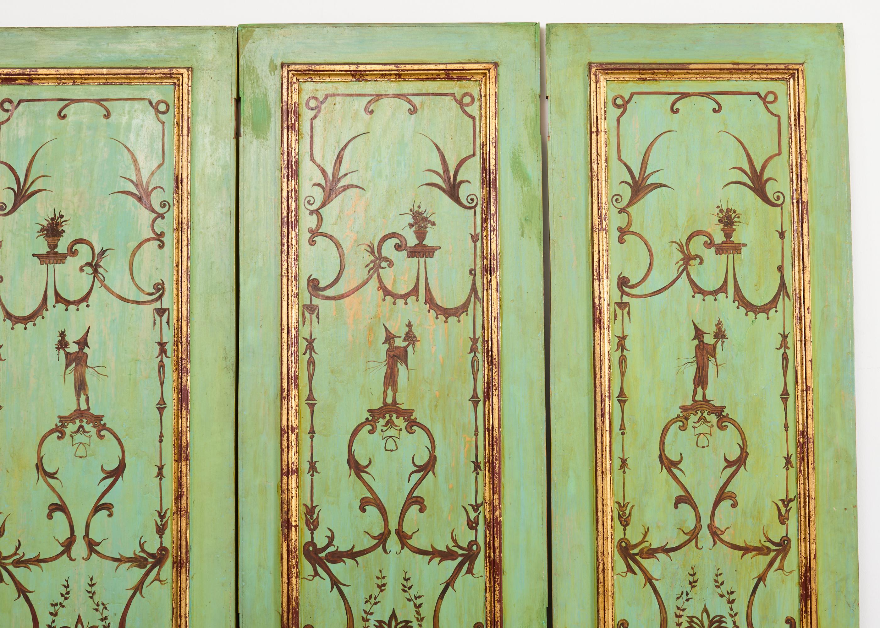 Conjunto de cuatro paneles de madera pintada de Chinoiserie italiana Madera en venta