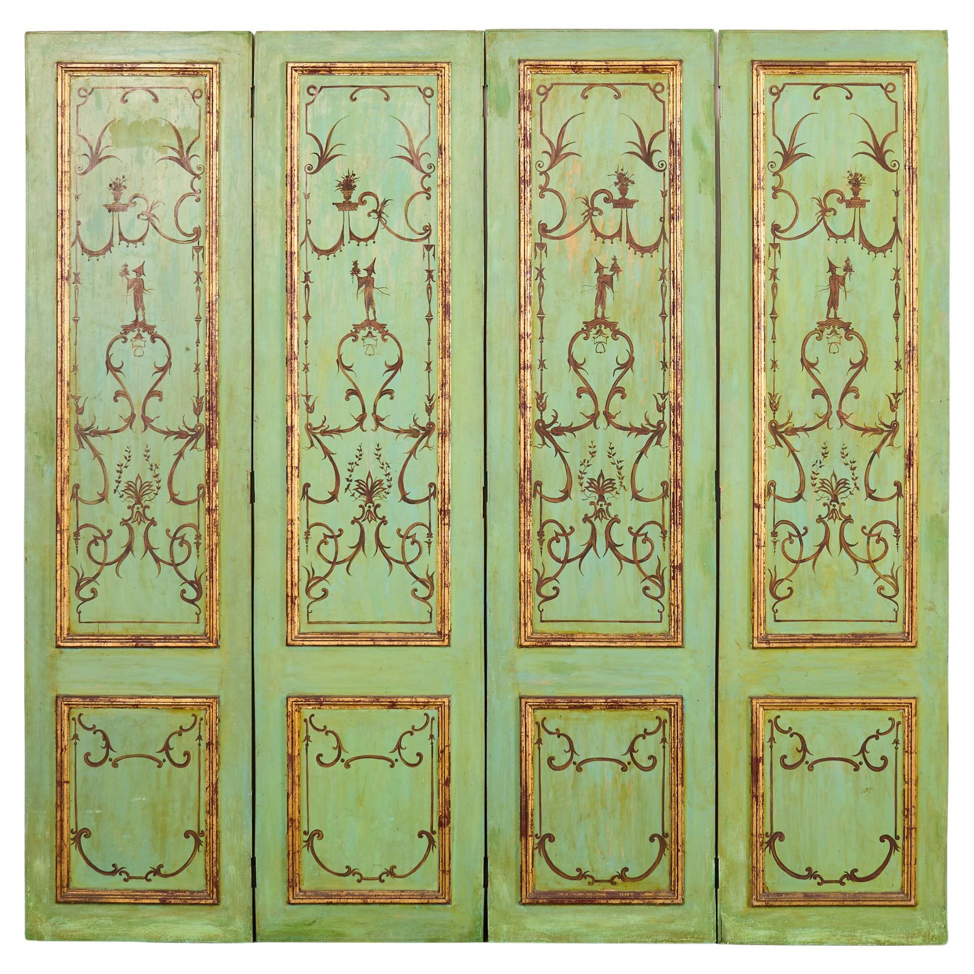 Conjunto de cuatro paneles de madera pintada de Chinoiserie italiana en venta