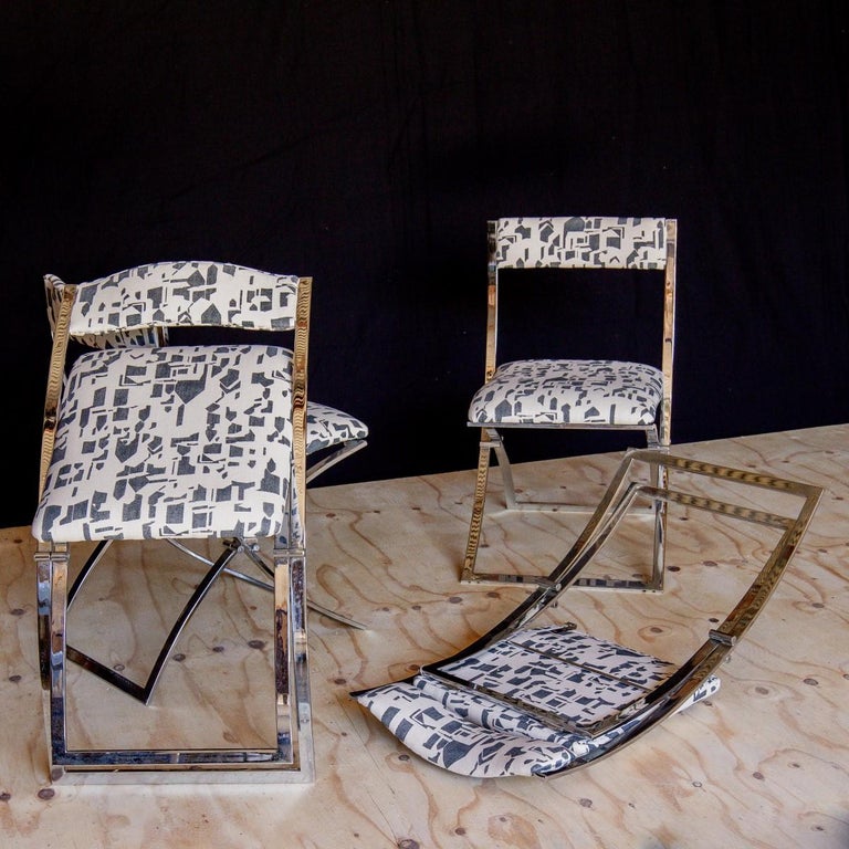 Mid-Century Modern Set of Four Italian Chrome Folding Chairs, 1970s For Sale