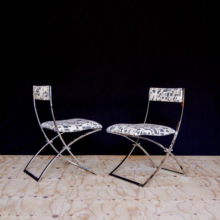 Set of Four Italian Chrome Folding Chairs, 1970s For Sale 1