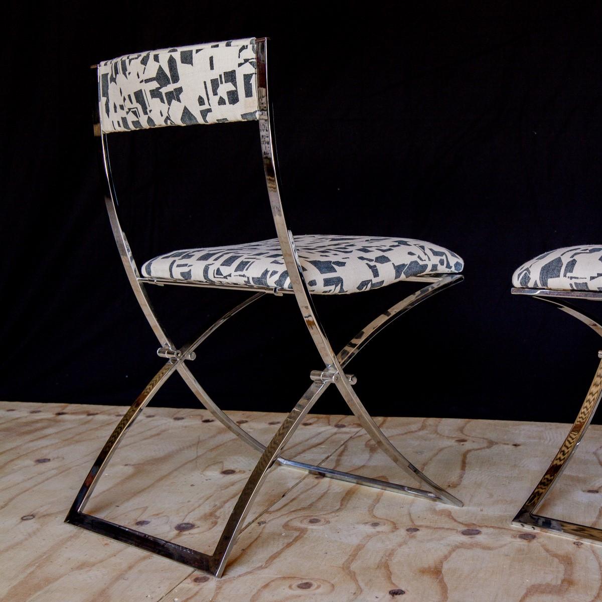 Set of Four Italian Chrome Folding Chairs, 1970s 2