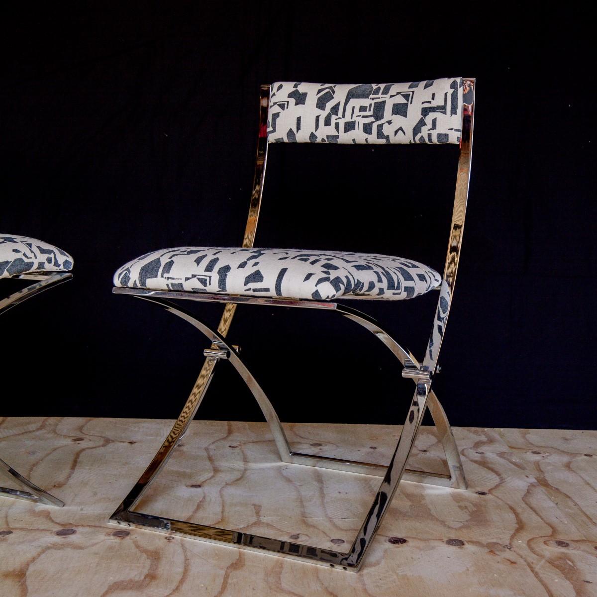 Set of Four Italian Chrome Folding Chairs, 1970s 4