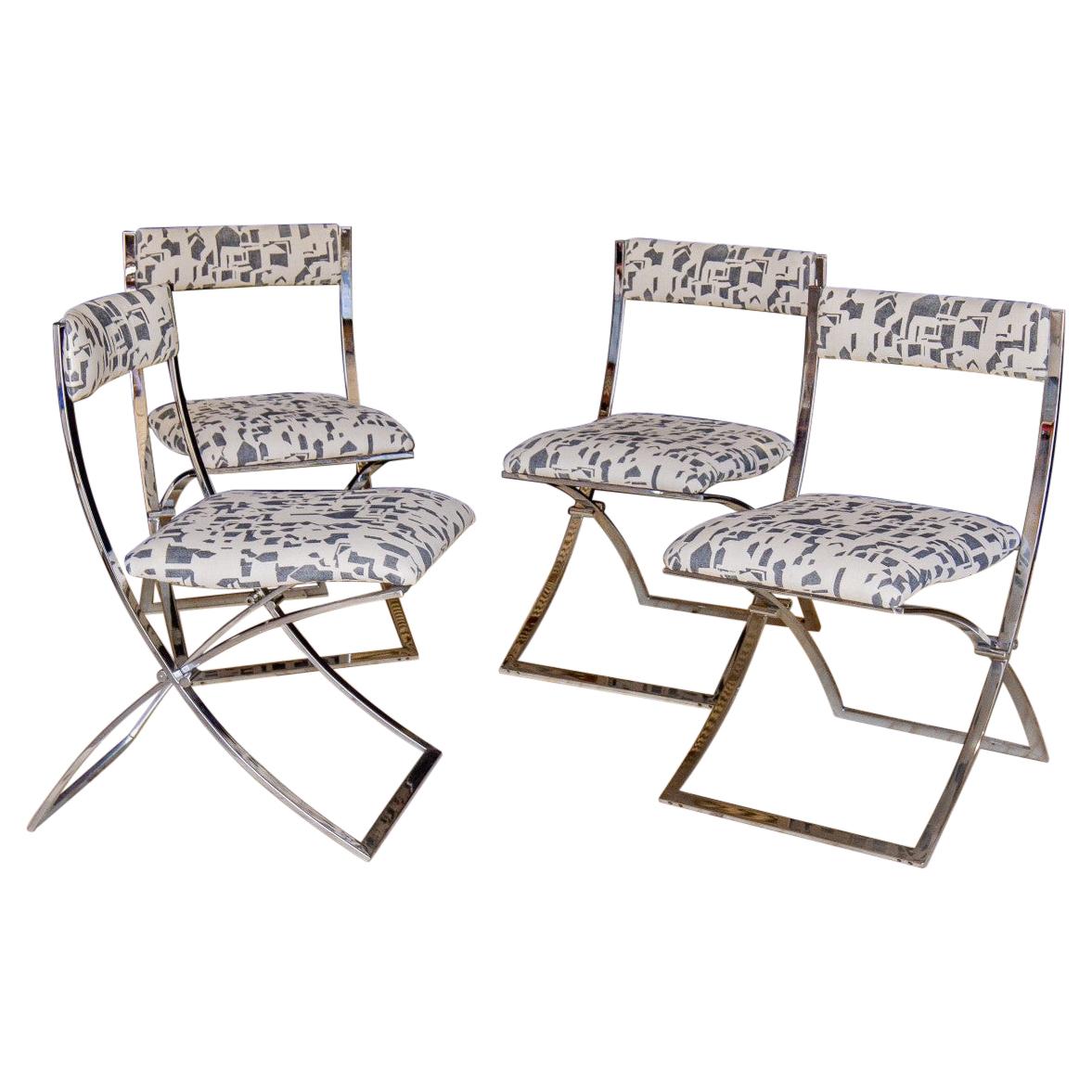 Set of Four Italian Chrome Folding Chairs, 1970s