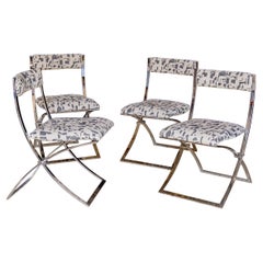 Set of Four Italian Chrome Folding Chairs, 1970s