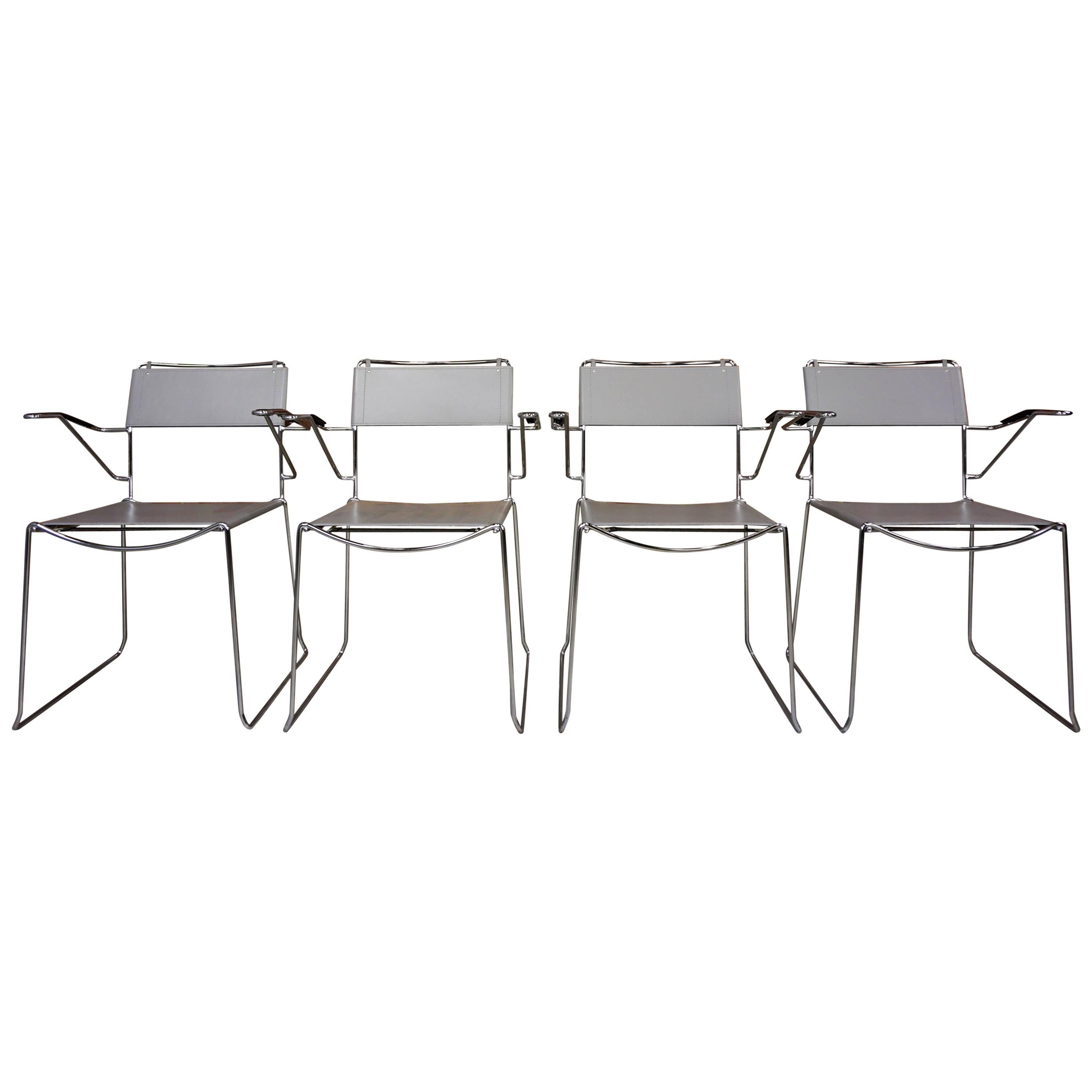 Set of Four Italian Design Chrome and Leather Armchairs