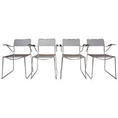 Set of Four Italian Design Chrome and Leather Armchairs