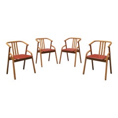 Italian Midcentury Solid Beech Wood and Red Leather Dining Chairs, 1980s Retro Italian Midcentury Solid Beech Wood and Red Leather Dining Chairs, 1980s