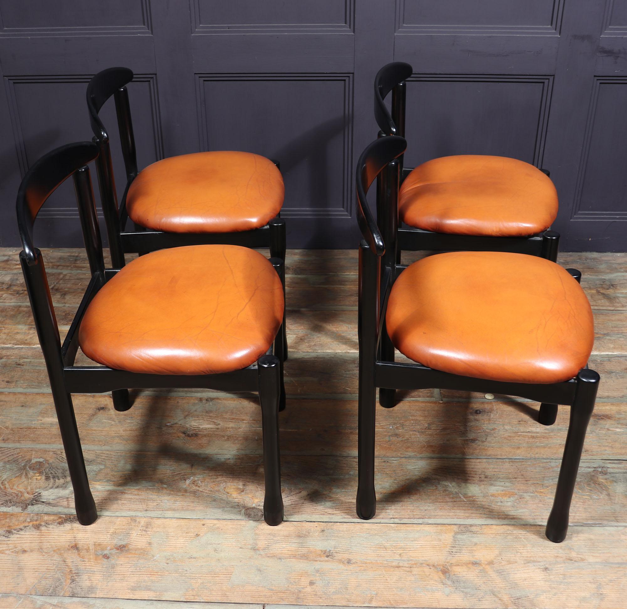 Leather Set of Four Italian Dining Chairs by Vico Magistretti For Sale