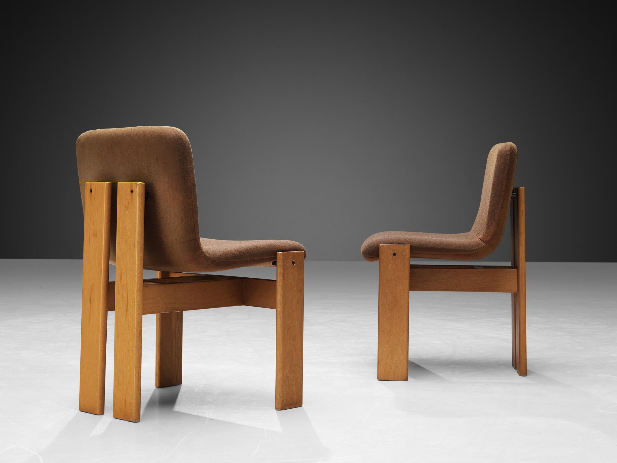 Mid-20th Century Set of Four Italian Dining Chairs in Brown Upholstery