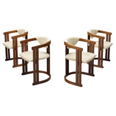 Set of Four Italian Dining Chairs in Wood and Patterned White Upholstery