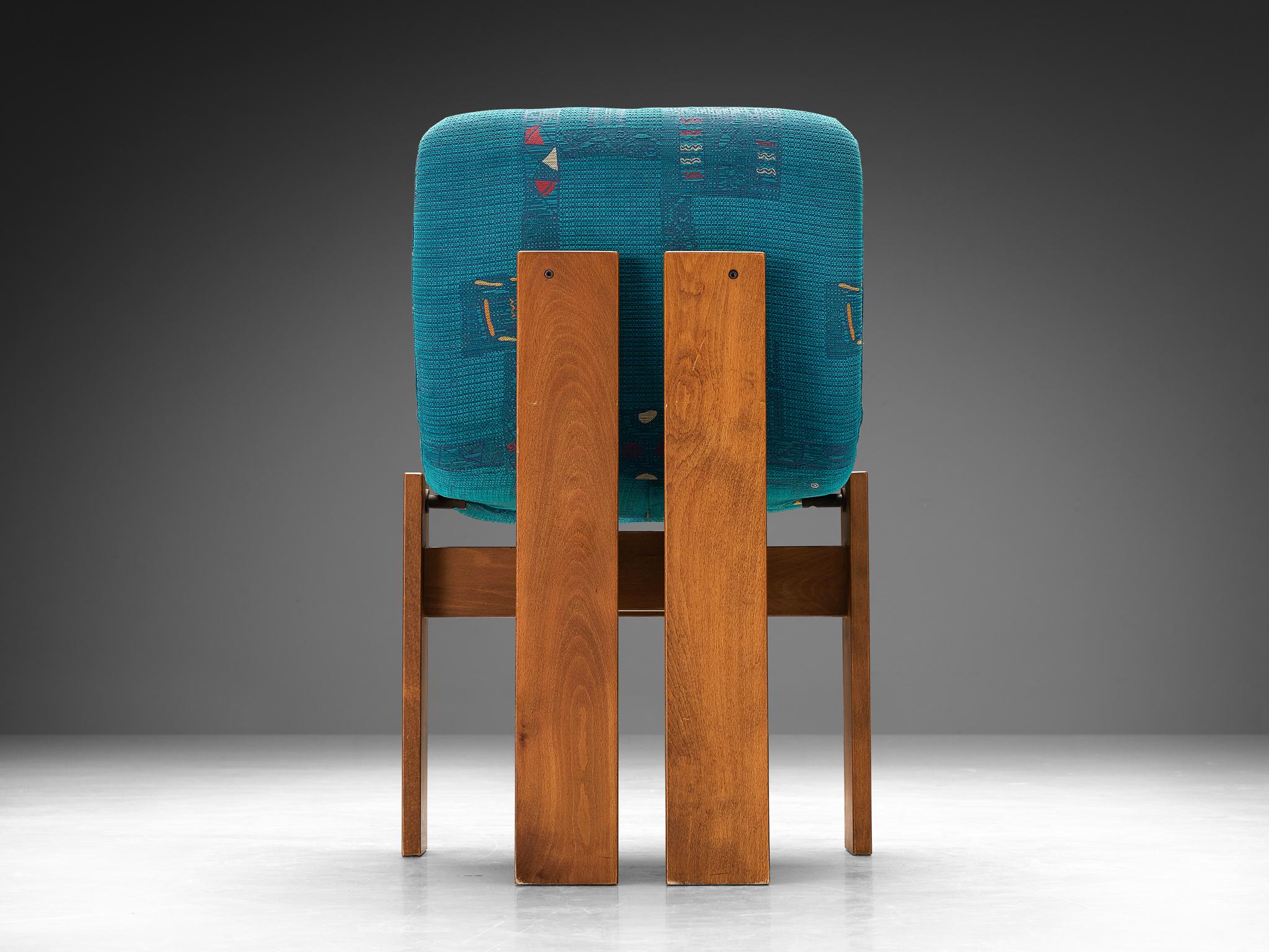 Set of Four Italian Dining Chairs in Wood and Turquoise Upholstery  In Good Condition For Sale In Waalwijk, NL