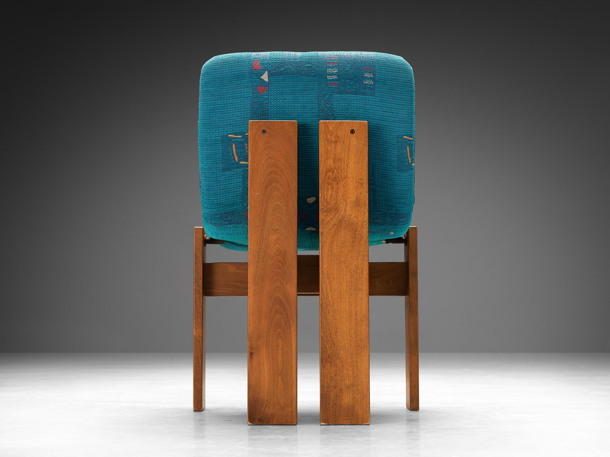 Set of Four Italian Dining Chairs in Wood and Turquoise Upholstery In Good Condition In Waalwijk, NL