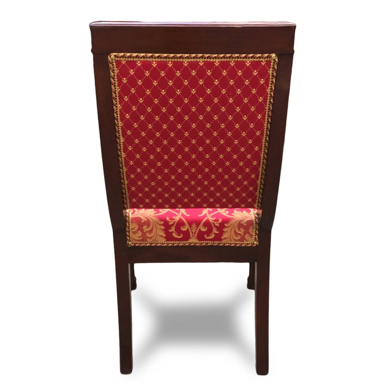 Ormolu Four Italian Dining Chairs Empire Style Red Gold Upholstery 20th Century For Sale