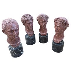 Set of Four Italian Emperor Busts on Marble Bases, Second Half of the 20th Centu