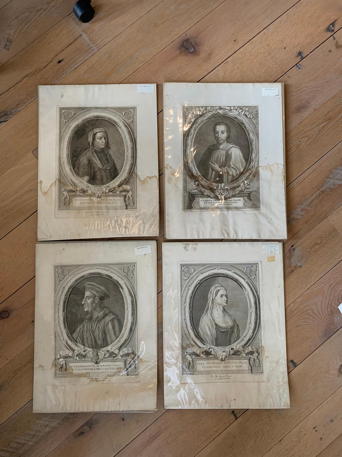 Set of four late 18th century Italian Florentine portrait prints published by Guiseppe Allegrini, after original engravings by Francesco Allegrini.