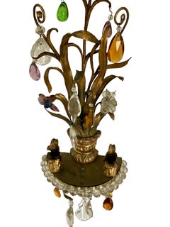 Set of Four Italian Giltwood and Gilt Metal Sconces with Colored Crystals