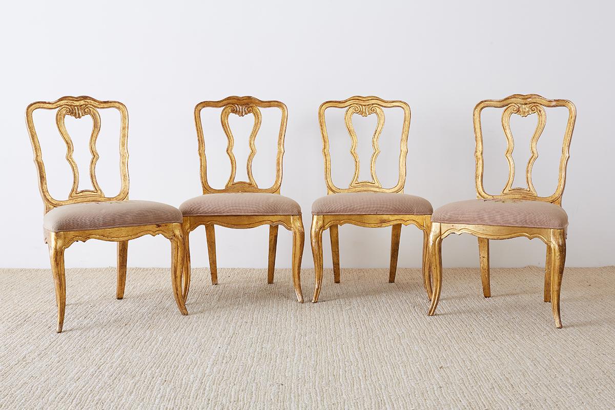 Rococo Set of Four Italian Giltwood Venetian Style Dining Chairs