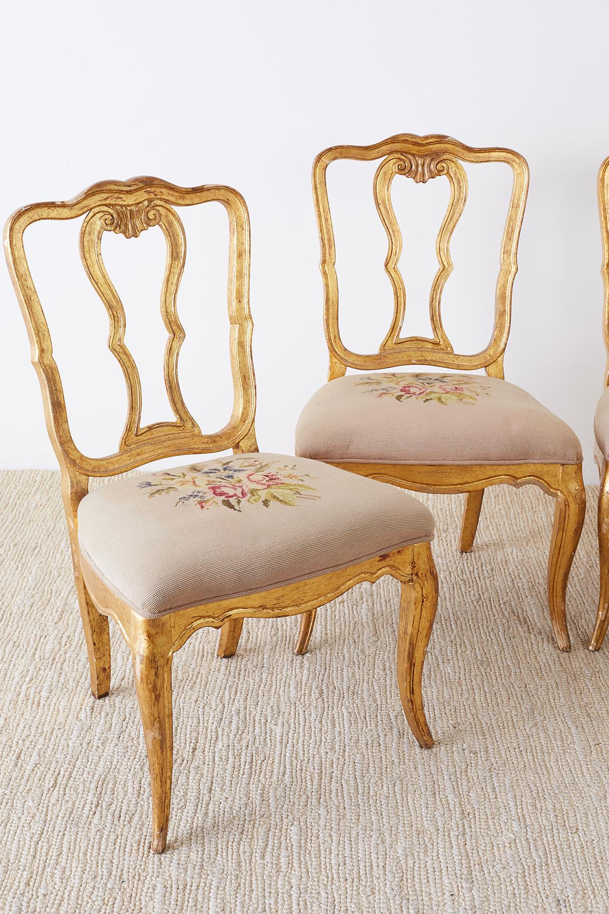 Hand-Crafted Set of Four Italian Giltwood Venetian Style Dining Chairs