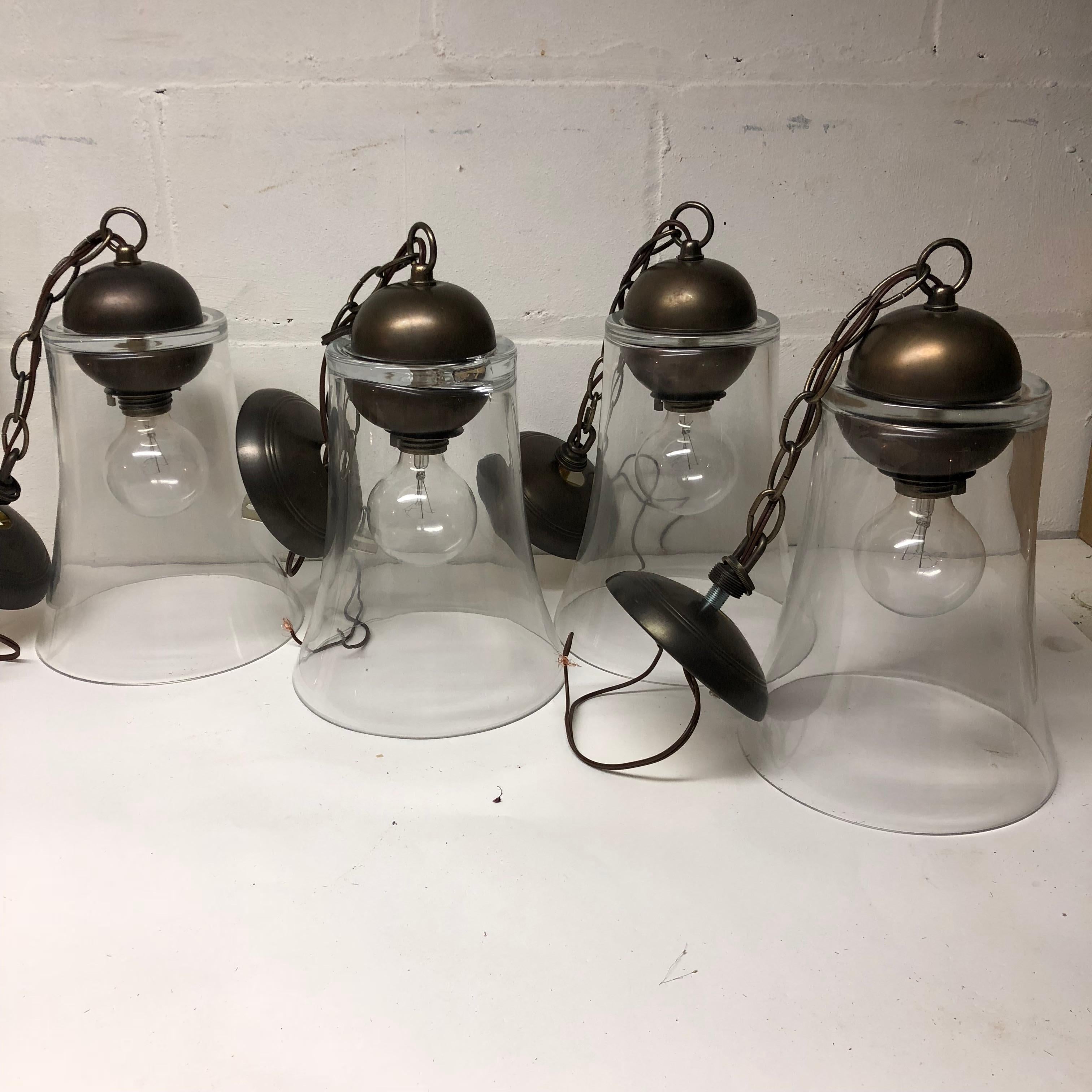 20th Century Set of Four Italian Glass Pendant Light Fixtures For Sale