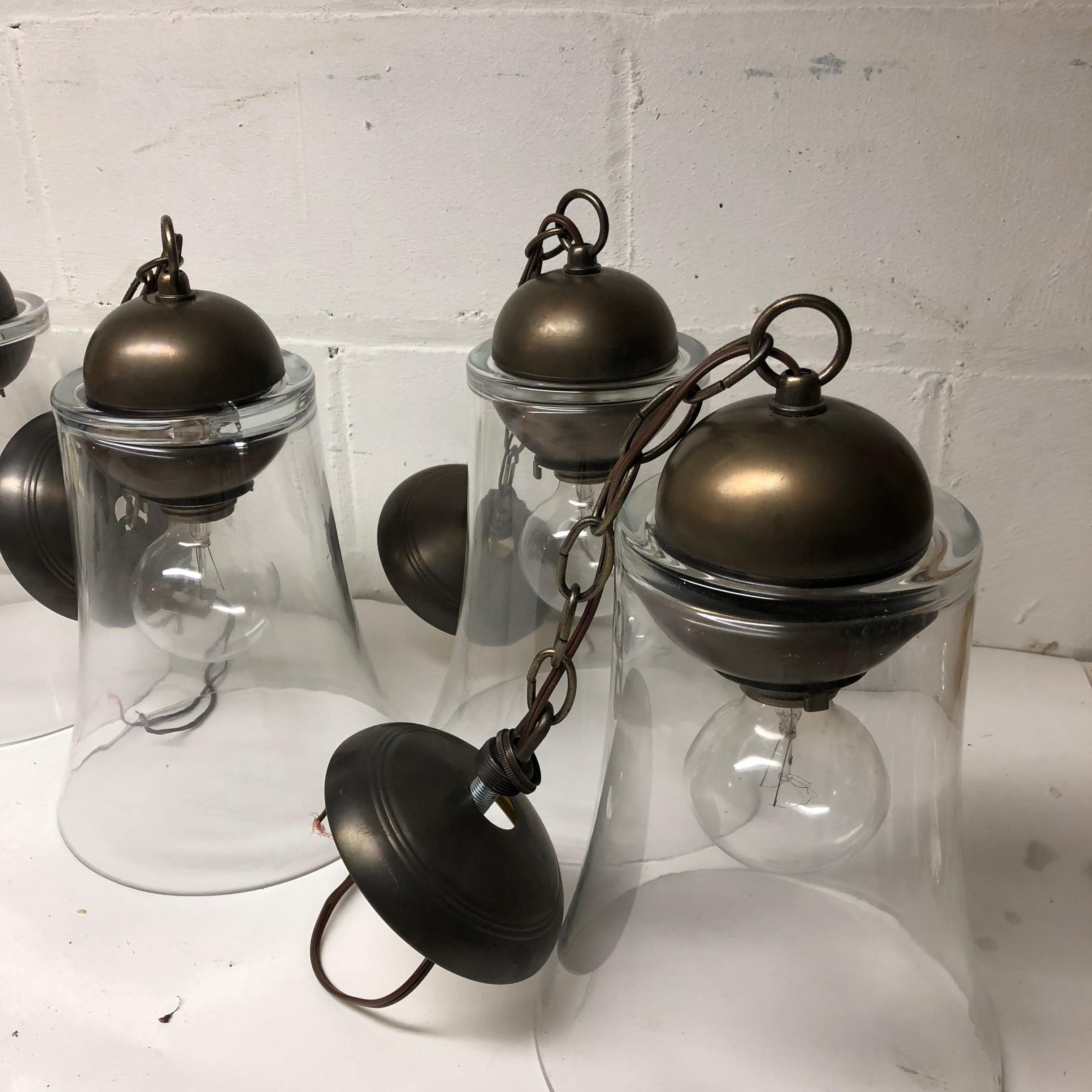 Ceramic Set of Four Italian Glass Pendant Light Fixtures For Sale