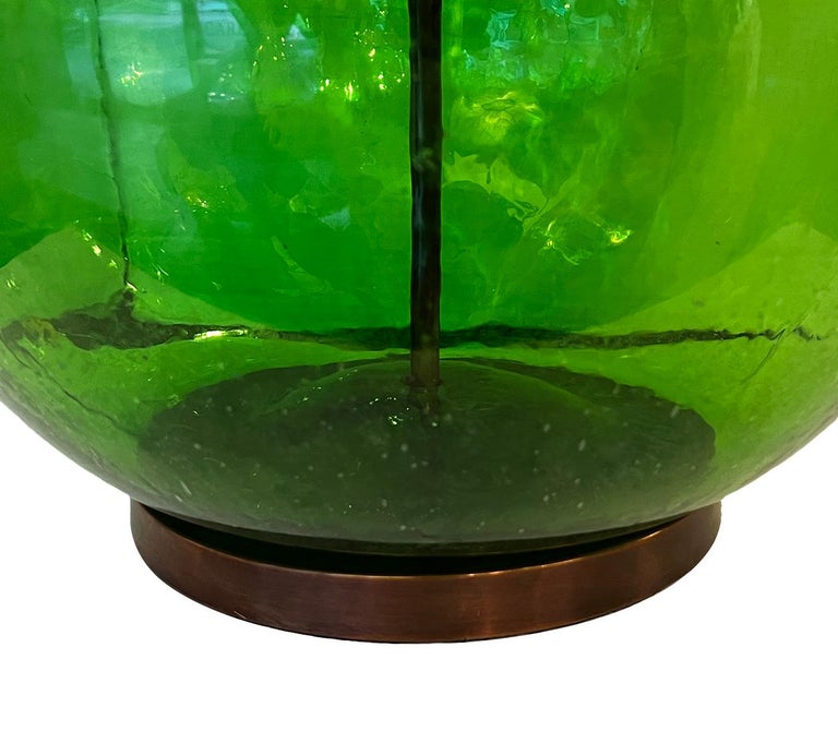 Set of Four Italian Green Glass Table Lamps, Sold Per Pair For Sale at