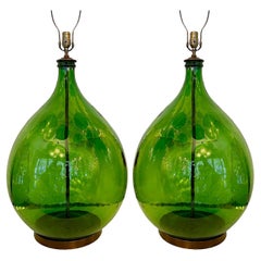 Vintage Set of Four Italian Green Glass Table Lamps, Sold Per Pair