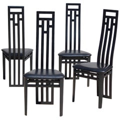 Set of Four Italian High Back Dining Chairs by A. Sibau, Italy, 1980s