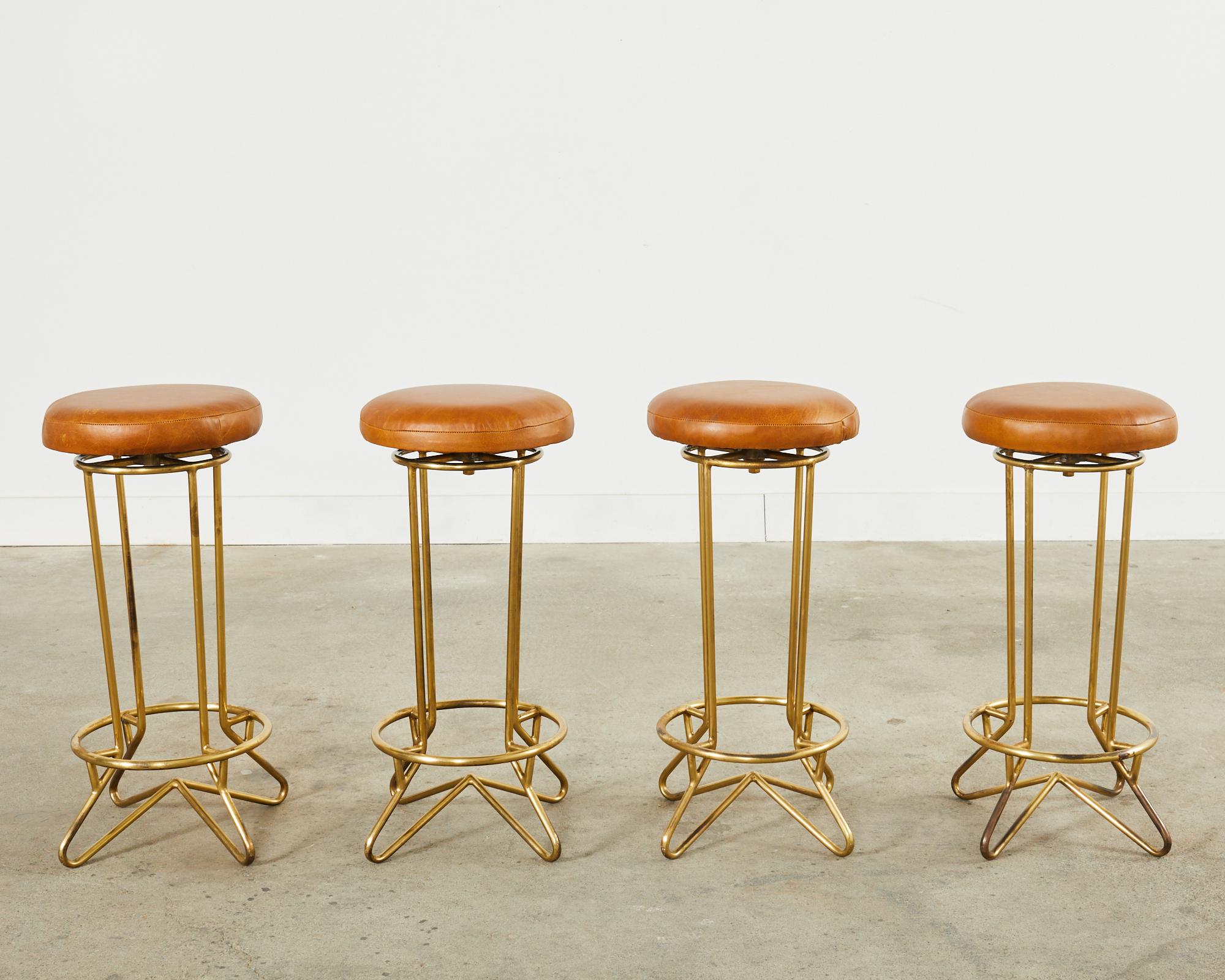 Set of Four Italian Ico Parisi Style Bronzed Swivel Bar Stools  In Distressed Condition For Sale In Rio Vista, CA