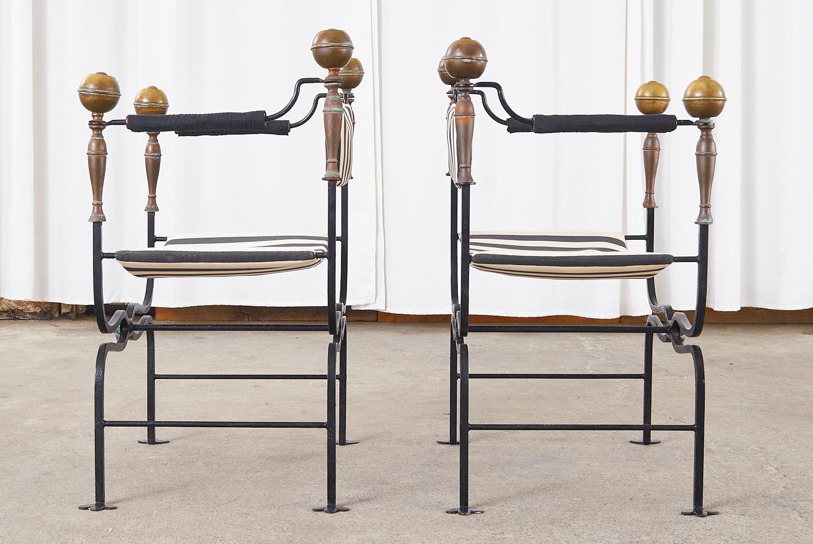 Set of Four Italian Iron and Bronze Savonarola Dante Chairs 3