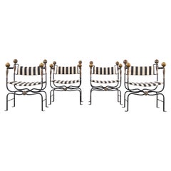 Set of Four Italian Iron and Bronze Savonarola Dante Chairs