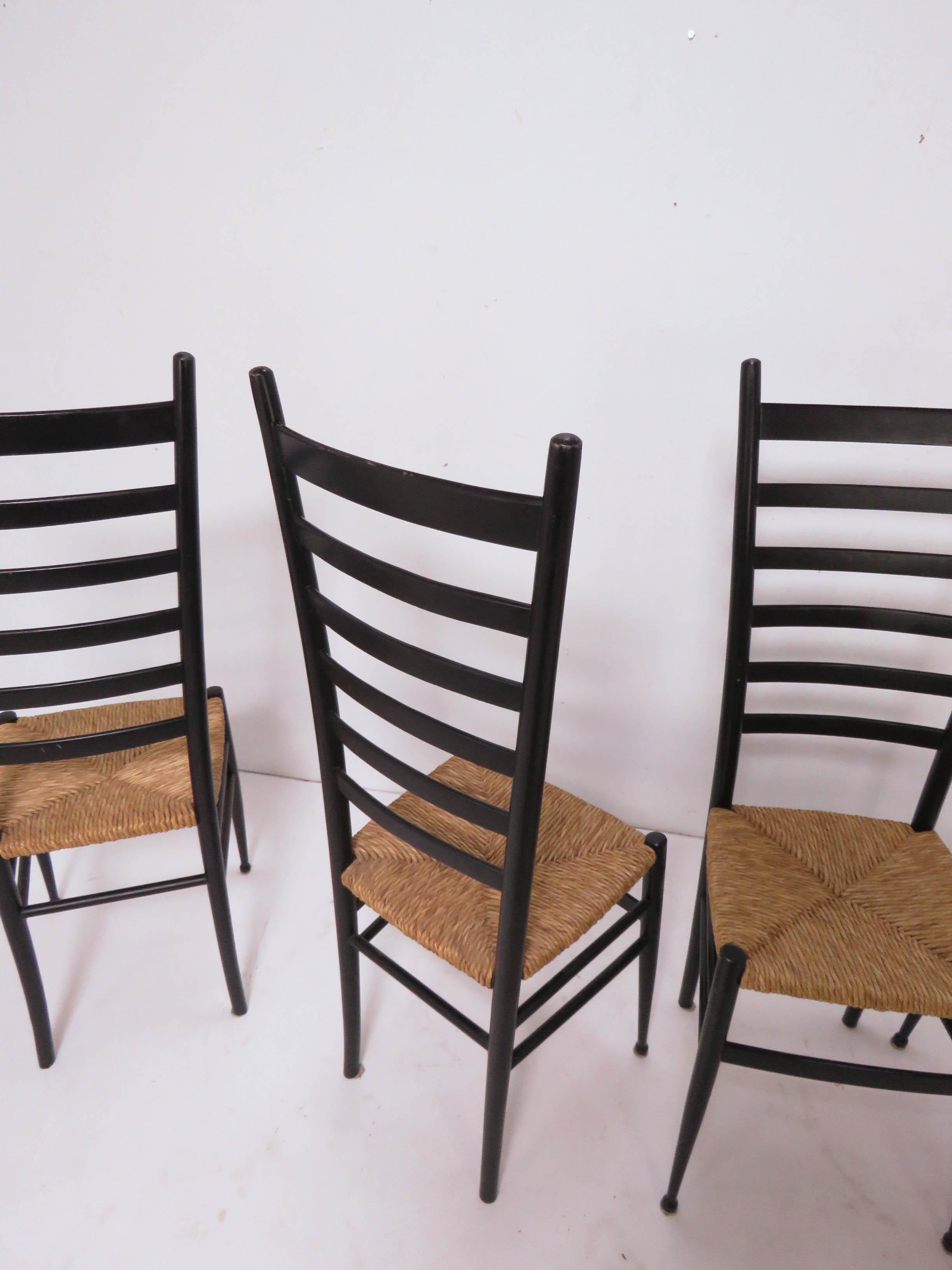 Set of Four Italian Ladder Back Dining Chairs After Gio Ponti 5