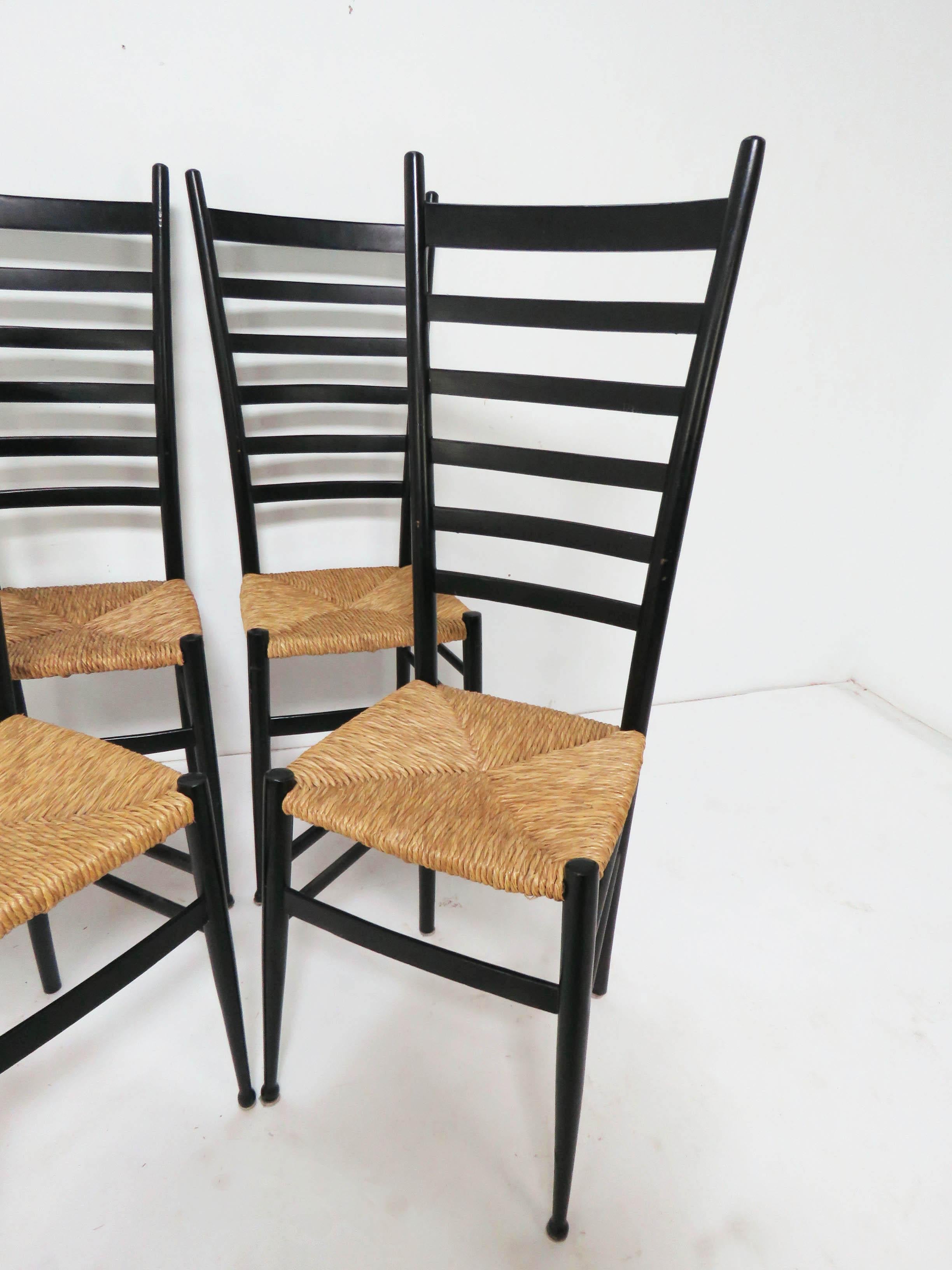 Mid-Century Modern Set of Four Italian Ladder Back Dining Chairs After Gio Ponti